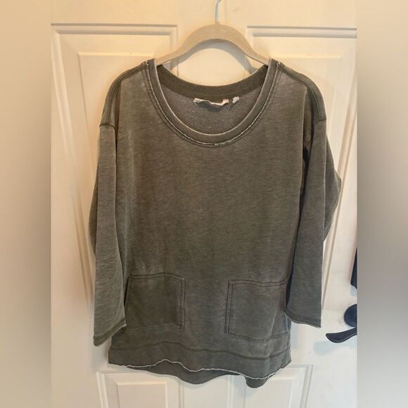 Soft Surroundings Walk in the Park Distressed Sweater in Green/Gray size XSP - Picture 3 of 6